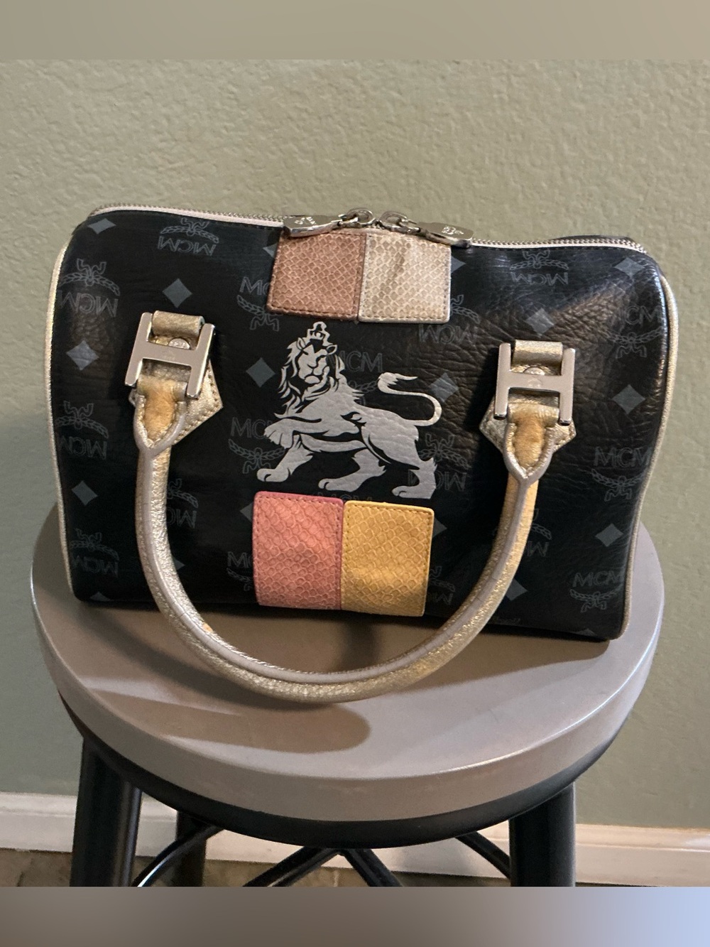 MCM Visetos Princess Lion Boston Bag